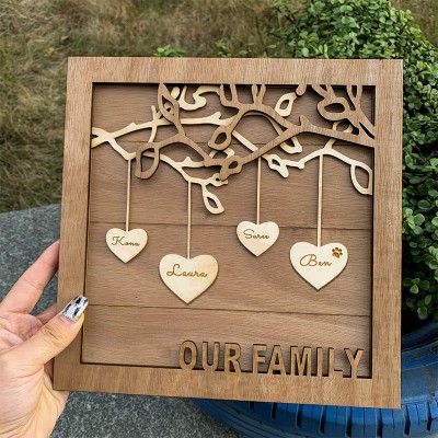 Stammbaum Holzschild personalisierter Name graviert Home Wall Decor Weihnachtsgeschenk