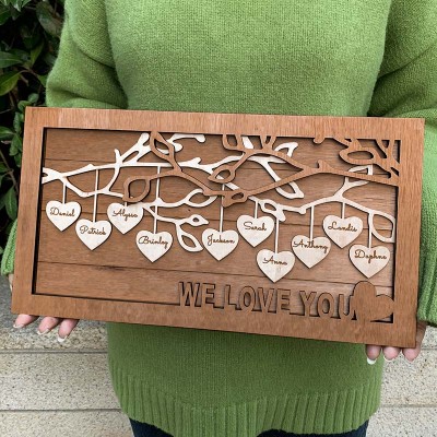 Benutzerdefinierte Stammbaum Holzschild Name Graviert Home Wall Decor Weihnachtsgeschenk