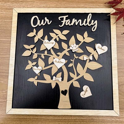 Benutzerdefinierte Stammbaum Holzschild Name Graviert Home Wall Decor Weihnachtsgeschenk