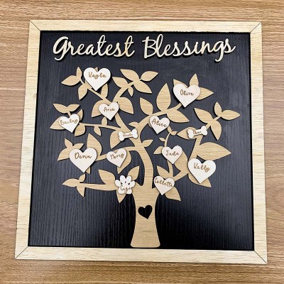 Benutzerdefinierte Stammbaum Holzschild Name Graviert Home Wall Decor Weihnachtsgeschenk