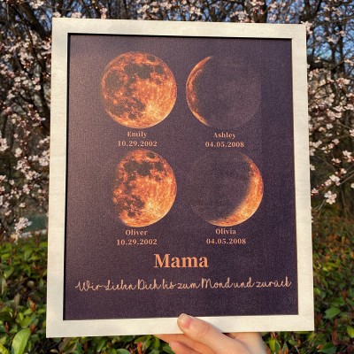 Individueller Mama Mondphase Rahmen mit Kindernamen für Muttertag Geschenk
