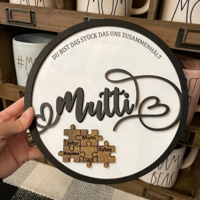 Personalisierte Muttertagsgeschenk Mama Du bist das Teil, das uns zusammenhält Puzzleteile Namensschild Wanddekoration