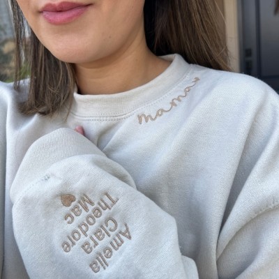 Individuell bestickt Mama Sweatshirt Hoodie mit Kindernamen für Muttertag Geschenkideen