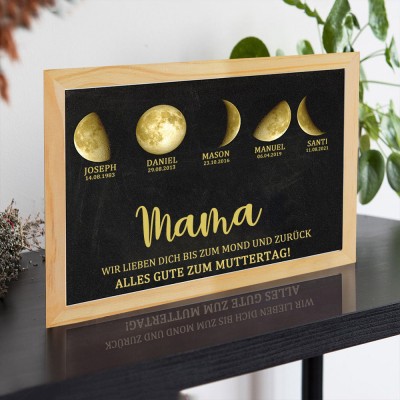 Personalisierte Mondphase Rahmen mit Kindernamen für Mama Oma Muttertag Geschenk