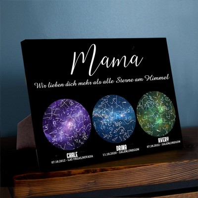 Individueller Sternkarte von Datum Nachthimmel Konstellation Wandkunst Holz Zeichen für Mama Muttertag Geschenk
