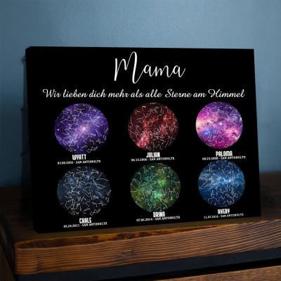 Individueller Sternkarte von Datum Nachthimmel Konstellation Wandkunst Holz Zeichen für Mama Muttertag Geschenk