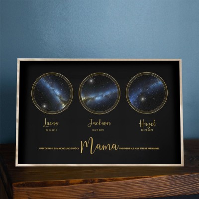 Individueller Sternkarte von Datum Nachthimmel Konstellation Holz Zeichen für Mama Oma Muttertag Geschenk