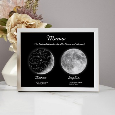 Individueller Sternkarte von Datum Nachthimmel Konstellation Holz Zeichen für Mama Oma Muttertag Geschenk