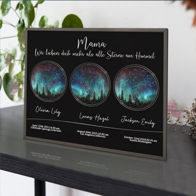 Personalisierte Sternkarte von Datum Nachthimmel Konstellation Holz Zeichen für Mama Muttertagsgeschenk