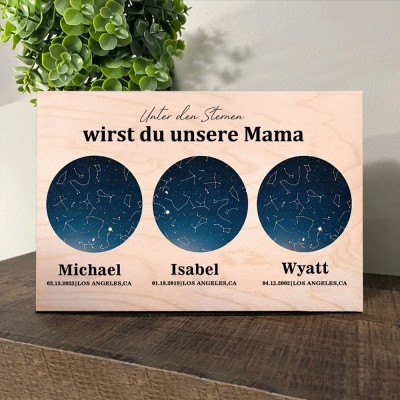 Personalisierte Sternkarte von Datum Nachthimmel Konstellation Holz Zeichen für Mama Muttertagsgeschenk