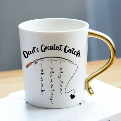 Personalisierte Kaffeetasse Papas größtes Fang-Angel-Geschenk mit personalisiertem Namen für Kinder