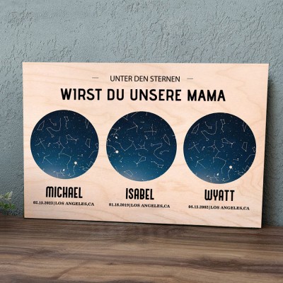 Personalisierte Sternkarte von Datum Nachthimmel Konstellation Holz Zeichen für Mama Muttertagsgeschenk