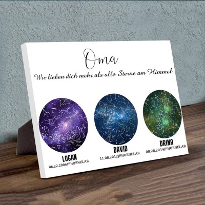 Personalisierte Sternkarte von Datum Nachthimmel Konstellation Wandkunst Holz Zeichen für Oma Muttertagsgeschenk