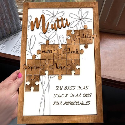 Personalisierte Muttertagsgeschenk Mama Du bist das Teil, das uns zusammenhält Puzzleteile Namensschild Wanddekoration