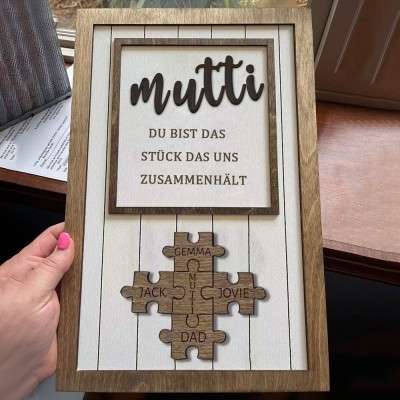 Personalisierte Muttertagsgeschenk Mama Du bist das Teil, das uns zusammenhält Puzzleteile Namensschild Wanddekoration