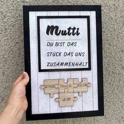 Personalisierte Muttertagsgeschenk Mama Du bist das Teil, das uns zusammenhält Puzzleteile Namensschild Wanddekoration