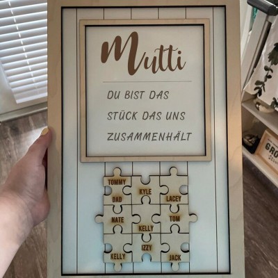 Personalisierte Muttertagsgeschenk Mama Du bist das Teil, das uns zusammenhält Puzzleteile Namensschild Wanddekoration