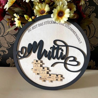 Personalisierte Muttertagsgeschenk Mama Du bist das Teil, das uns zusammenhält Puzzleteile Namensschild Wanddekoration
