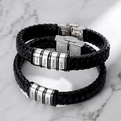 Personalisierte Herrenperlen Braid Name Lederarmbänder mit 1-10 Perlen