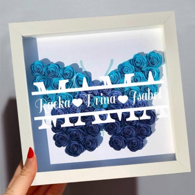 Personalisierte Mama Schmetterling Blume Schatten Box mit Kindern Namen für Muttertag