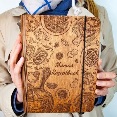 Individuelles Familien-Rezeptbuch aus Holz für Geschenkideen zum Weihnachtstag