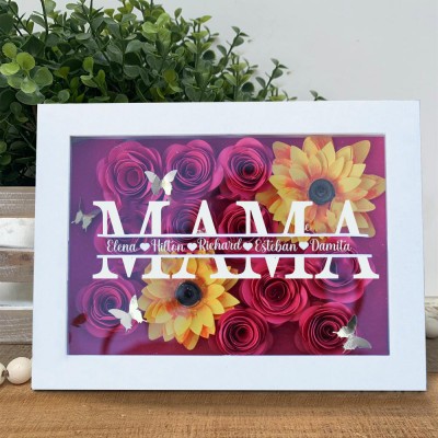 Personalisierte Mama Blume Schatten Box mit Kindern Namen für Muttertag