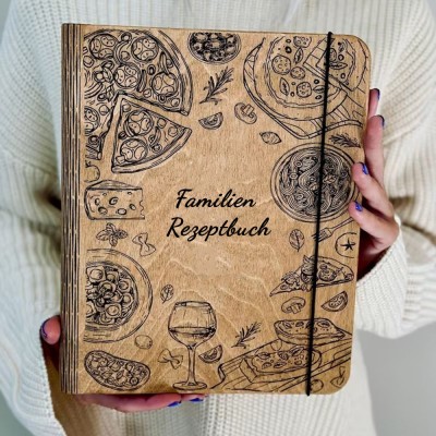 Individuelles Familien-Rezeptbuch aus Holz für Geschenkideen zum Weihnachtstag