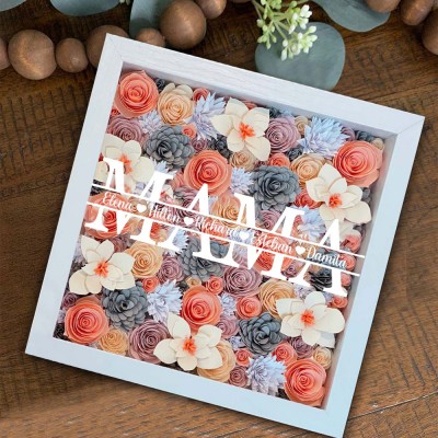 Personalisierte Mama Blume Schatten Box mit Kindern Namen für Muttertag