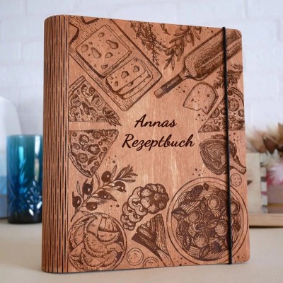 Personalisiertes Familienrezeptbuch aus Holz für Weihnachten