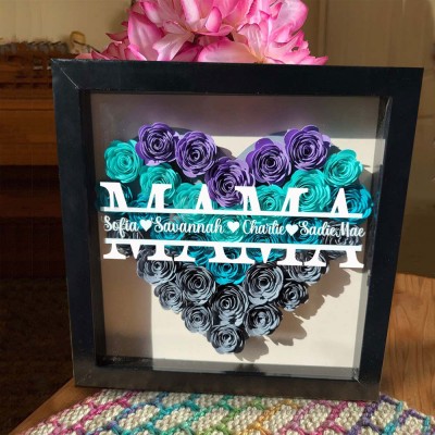 Personalisierte Mama Blume Schatten Box mit Kindern Namen für Muttertag