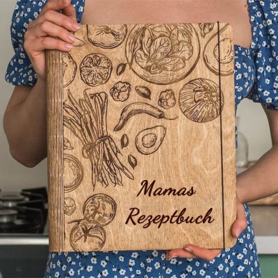 Personalisiertes Familienrezeptbuch aus Holz für Weihnachten