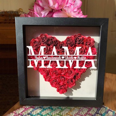 Personalisierte Mama Blume Schatten Box mit Kindern Namen für Muttertag