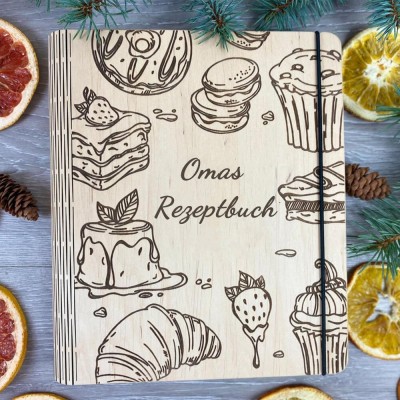 Personalisierte Familie Hölzerne Rezeptbuch für Weihnachten Geschenk