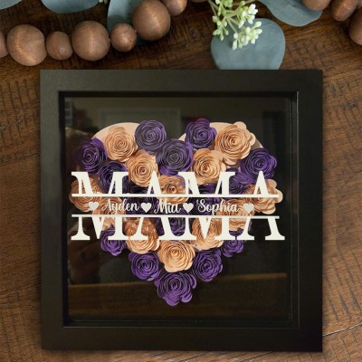 Personalisierte Mama Blume Schatten Box mit Kindern Namen für Muttertag
