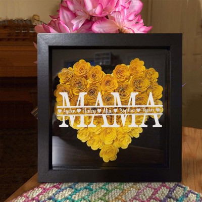 Personalisierte Mama Blume Schatten Box mit Kindern Namen für Muttertag