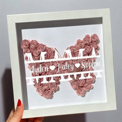 Personalisierte Mama Schmetterling Blume Schatten Box mit Kindern Namen für Muttertag