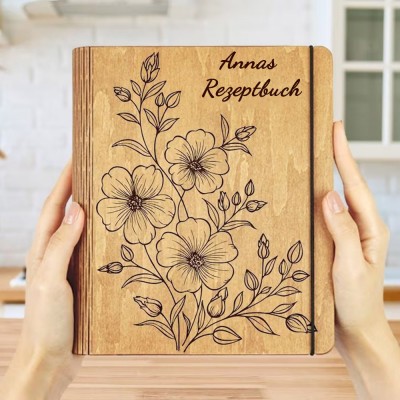 Personalisiertes Familien-Rezeptbuch aus Holz für Mama, Oma, Geschenkideen zum Weihnachtstag