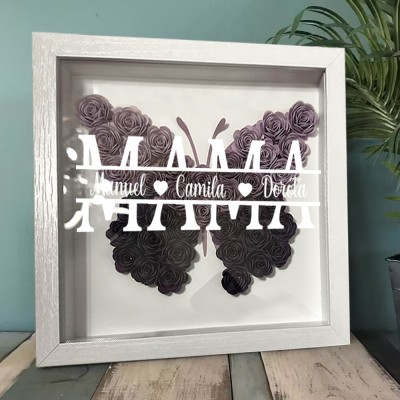 Personalisierte Mama Schmetterling Blume Schatten Box mit Kindern Namen für Muttertag