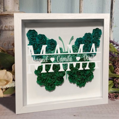 Personalisierte Mama Schmetterling Blume Schatten Box mit Kindern Namen für Muttertag
