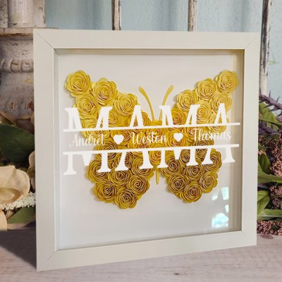 Personalisierte Mama Schmetterling Blume Schatten Box mit Kindern Namen für Muttertag