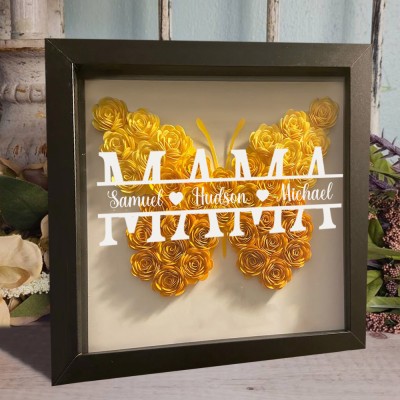Personalisierte Mama Schmetterling Blume Schatten Box mit Kindern Namen für Muttertag