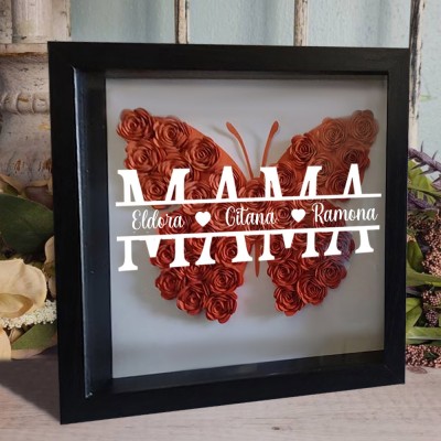 Personalisierte Mama Schmetterling Blume Schatten Box mit Kindern Namen für Muttertag