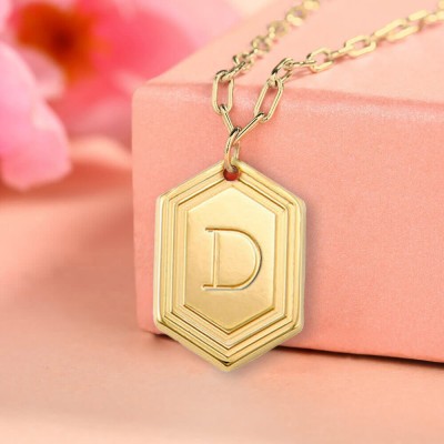 18K Vergoldung personalisierte gravierte erste Anhänger Gliederkette Halskette Schichtung Charms Geschenk für Sie