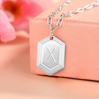 Silber personalisierte gravierte Initial Anhänger Gliederkette Halskette Layering Charms Geschenk für Sie