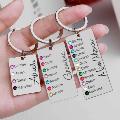 Personalisierte 5-9 Gravurnamen mit Geburtsstein Schlüsselanhänger Geschenk für den Monatstag