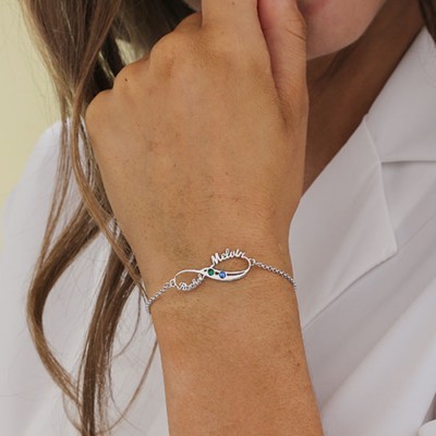 Personalisierte Infinity 2 Names Armband mit Geburtssteinen Geschenke für Paare