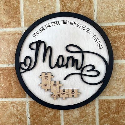 Personalisierte Muttertagsgeschenk Mama Du bist das Teil, das uns zusammenhält Puzzleteile Namensschild Wanddekoration