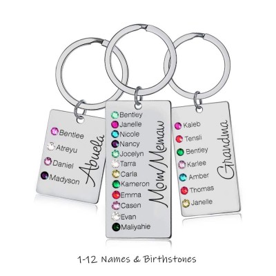 Personalisierte 1-5 Gravur Namen mit Geburtsstein Schlüsselanhänger Geschenk für den Monatstag