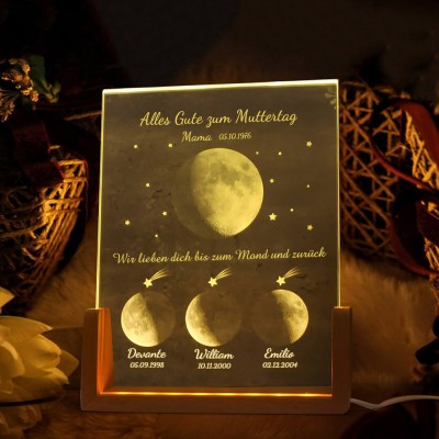 Personalisierte Mama Galaxy LED-Licht Mondphase Rahmen mit Kindernamen für Muttertag Geschenke