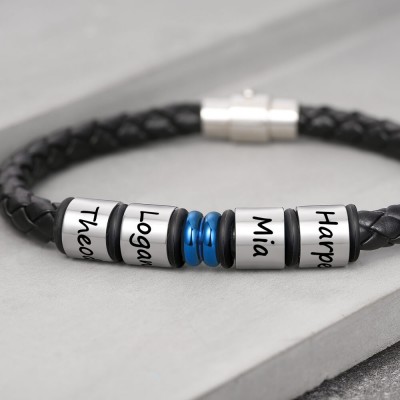 Benutzerdefinierte 1-10 Perlen Braid Name schwarzes Lederarmband